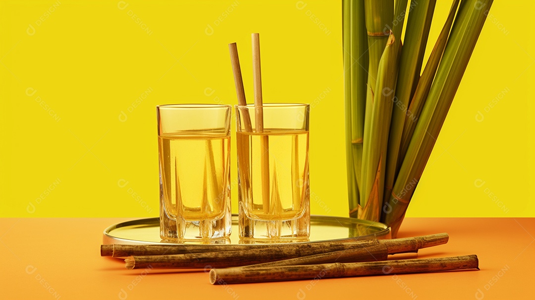 Copo de bebida alcoólica em fundo amarelo