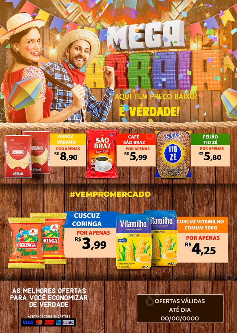 Social Media Encarte Mega Arraiá Tem Preço Baixo PSD Editável