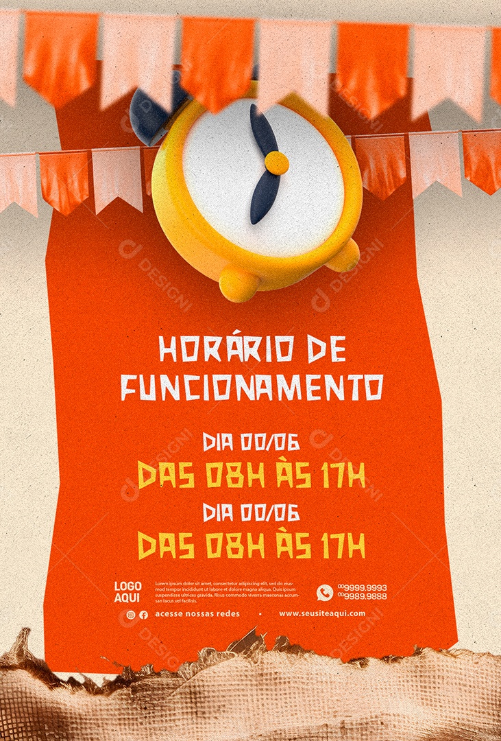 Horário De Funcionamento São João Social Media PSD Editável