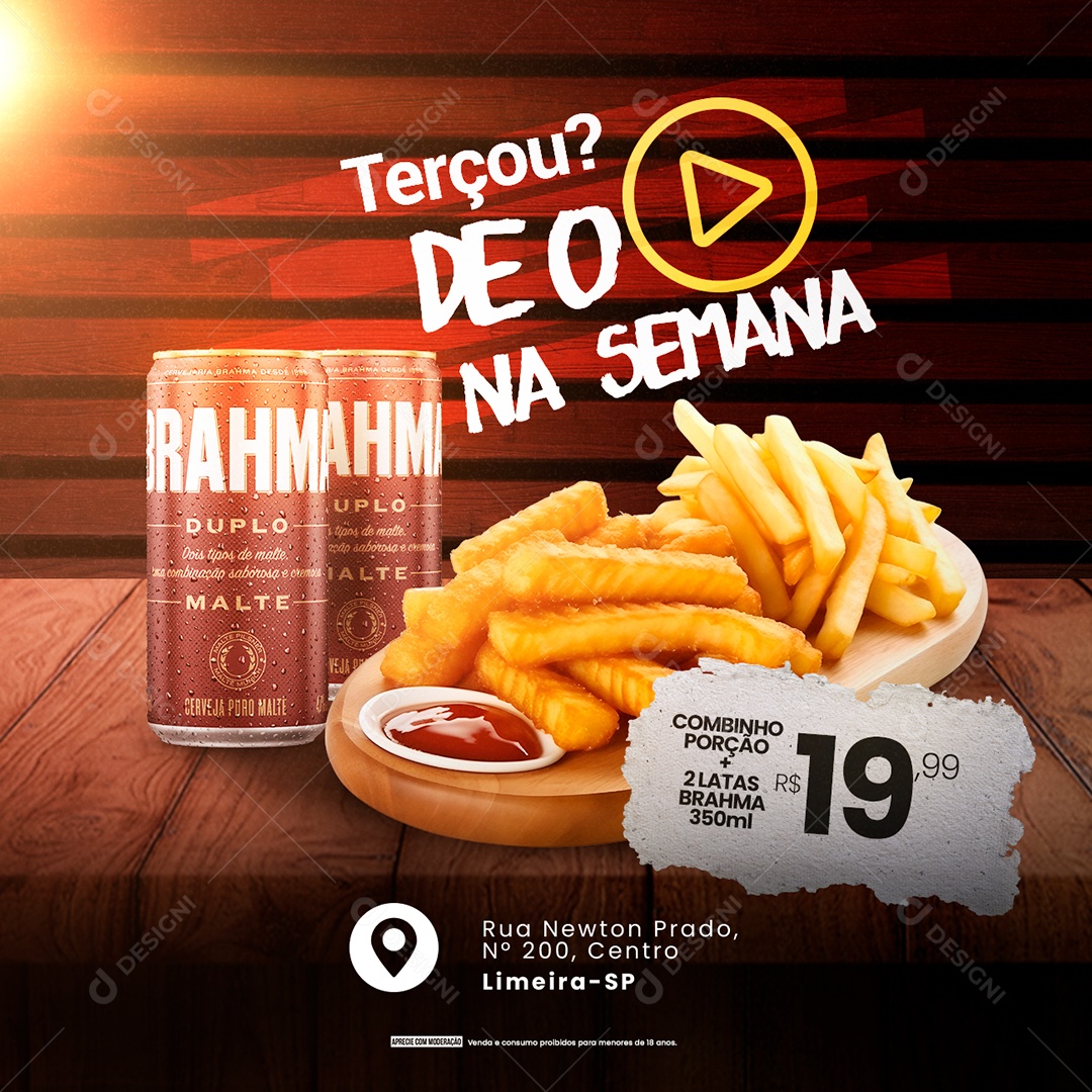 Terçou De O Play Na Semana Combinho Porção 19,99 Restaurante Social Media PSD Editável