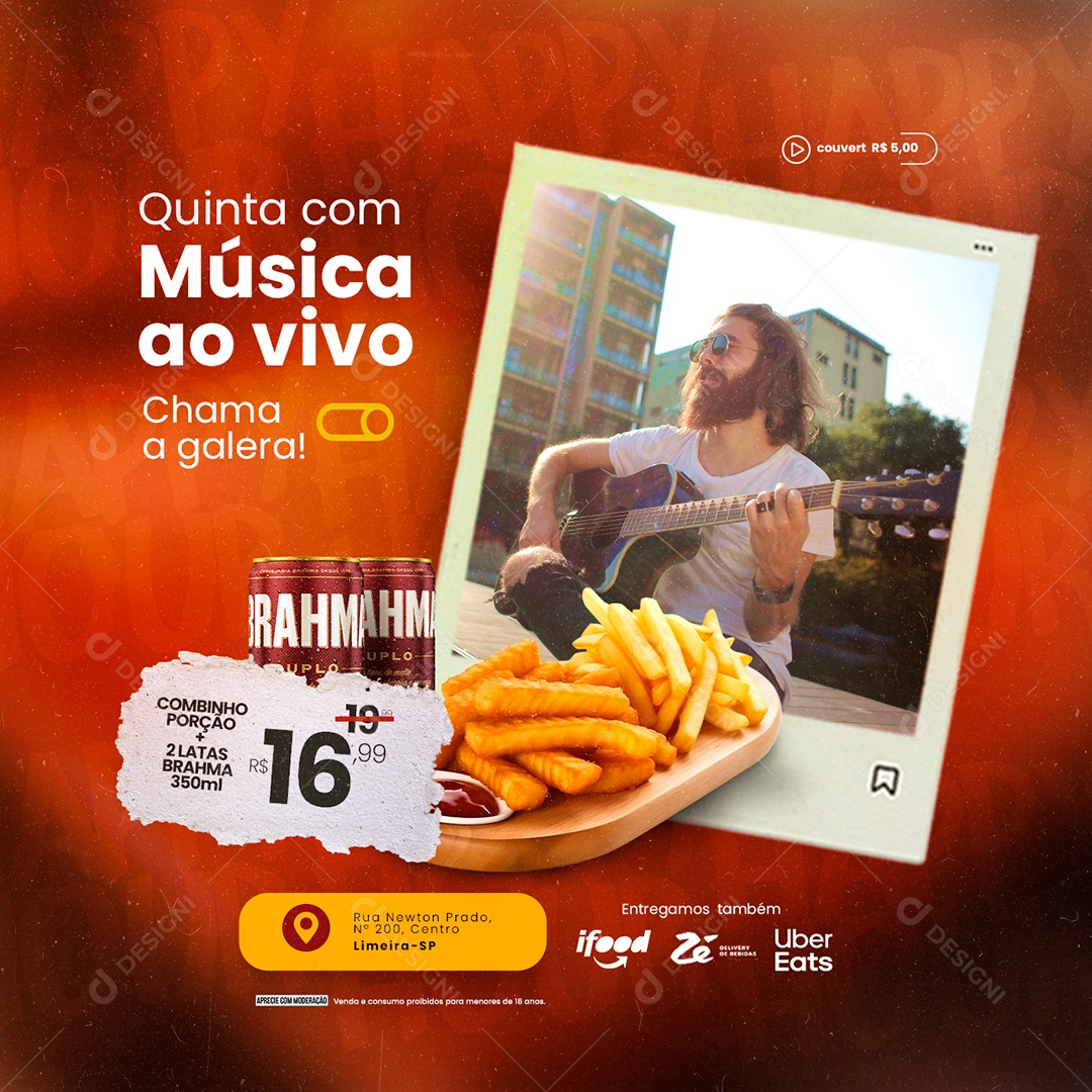 Quinta Com Música Ao Vivo Restaurante Social Media PSD Editável