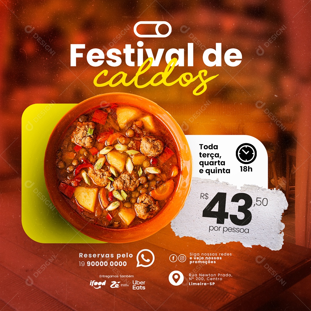 Festival De Caldos Toda Terça Quarta E Quinta 43,50 Restaurante Social Media PSD Editável