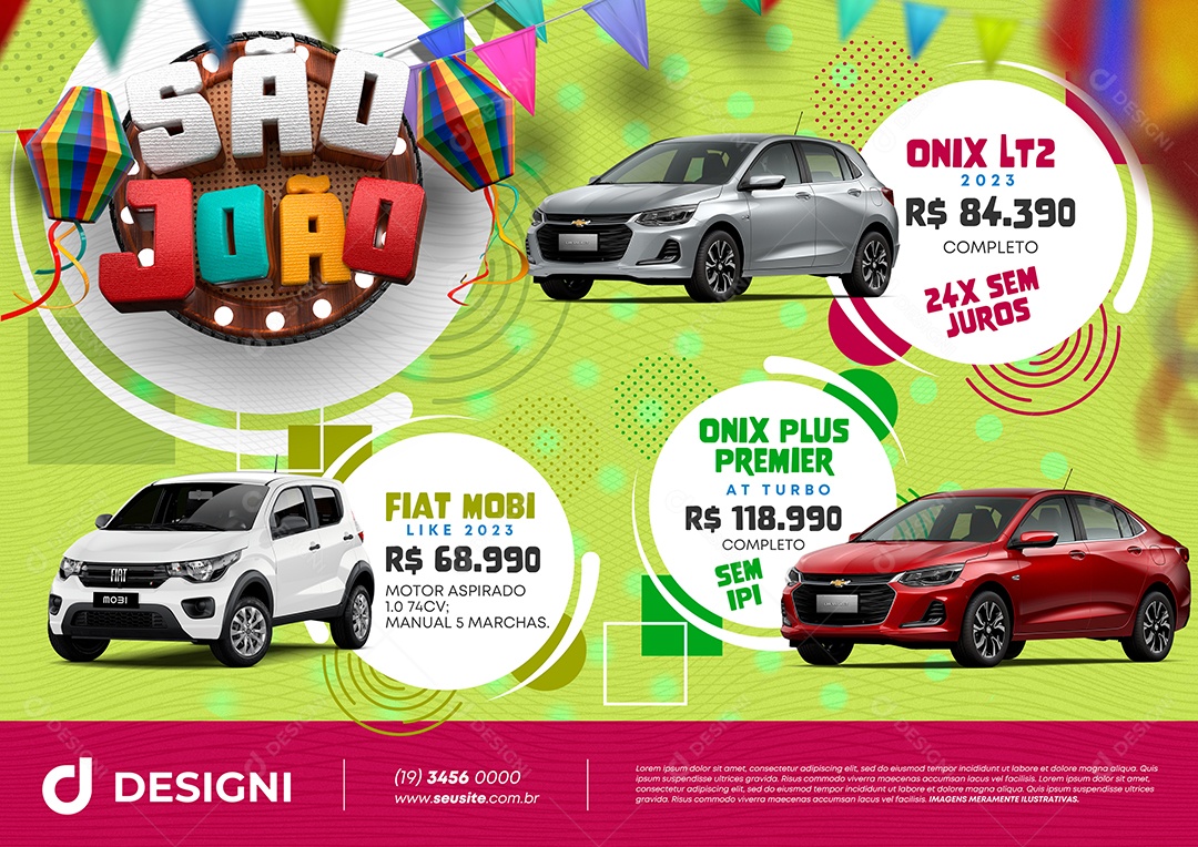 Anúncio Concessionária Carros Onix Fiat São João Social Media PSD Editável