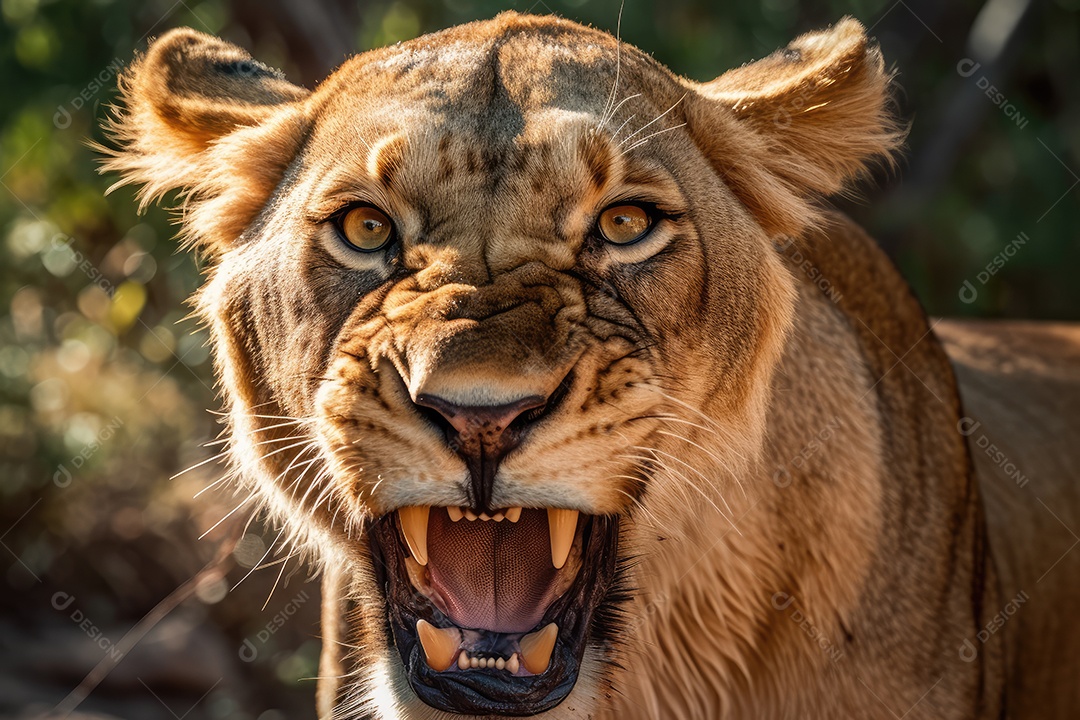 Leoa vista frontal fundo preto fotografia hiper-realista gerada por IA