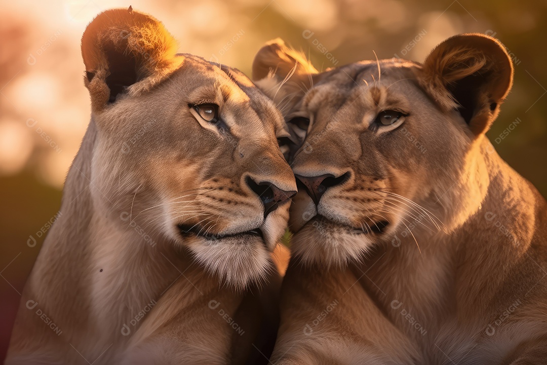 Leoas vista frontal fundo preto fotografia hiper-realista gerada por IA