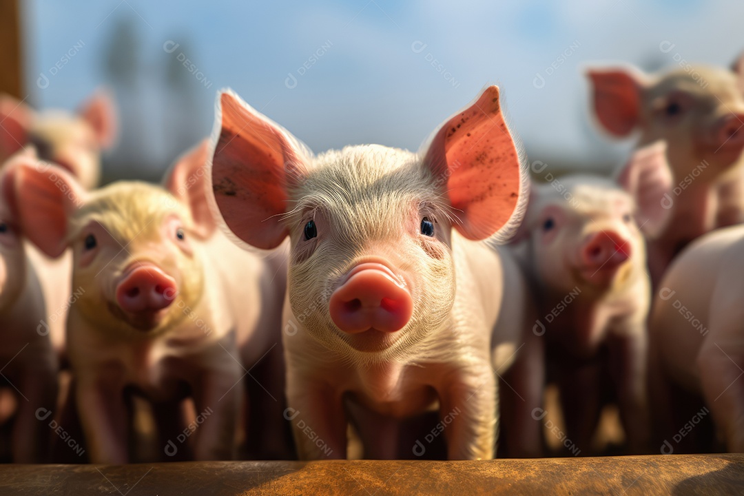 Porquinhos olhando para a câmera fundo bonito fundo de fazenda gerado por IA