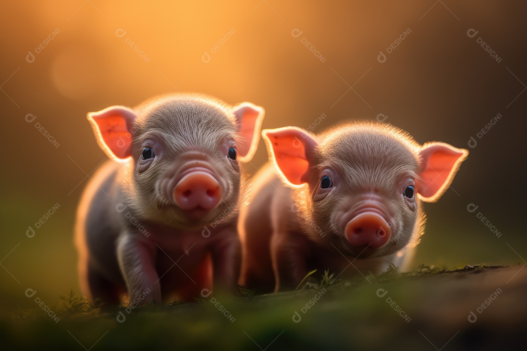 Porquinhos olhando para a câmera fundo bonito fundo de fazenda gerado por IA