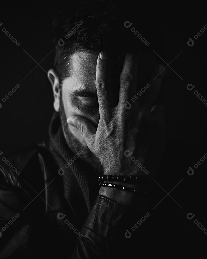 Homem com cabeça baixa e mão no rosto