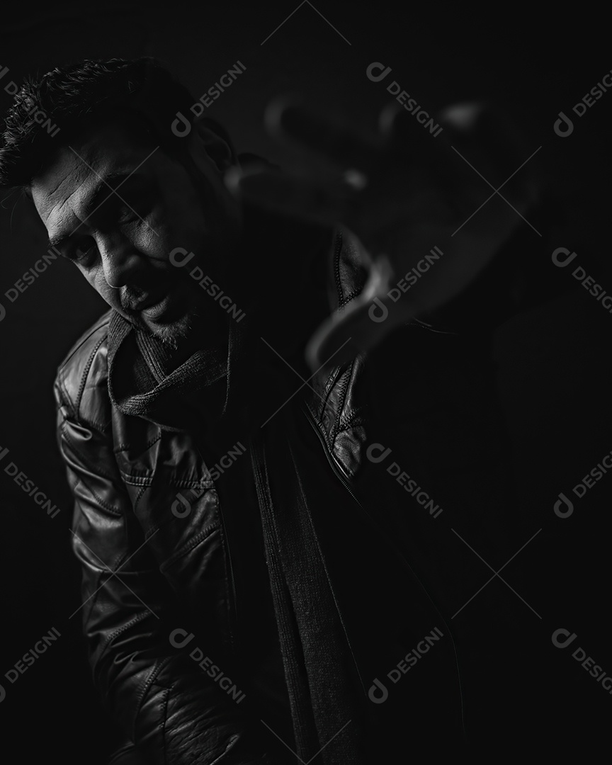 Homem bonito dando meio sorriso e fazendo gesto para fotos