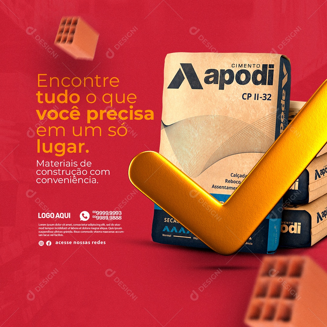 Encontre Tudo O Que Você Precisa Em Um Só Lugar Saco De Cimento Materiais De Construção Social Media PSD Editável