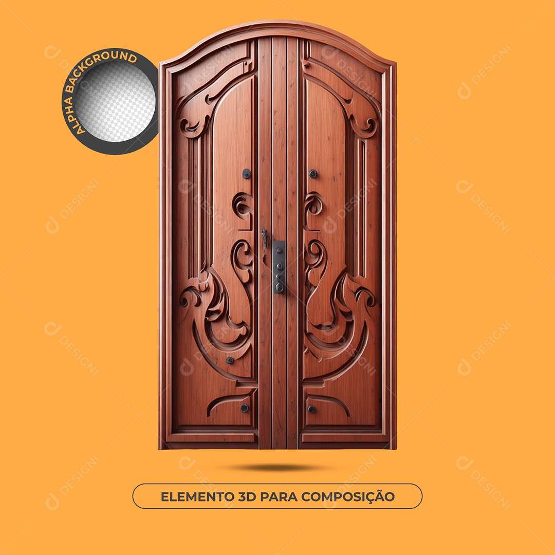Modelo De Porta De Madeira Detalhes De Ferro Elemento 3D Para Composição PSD