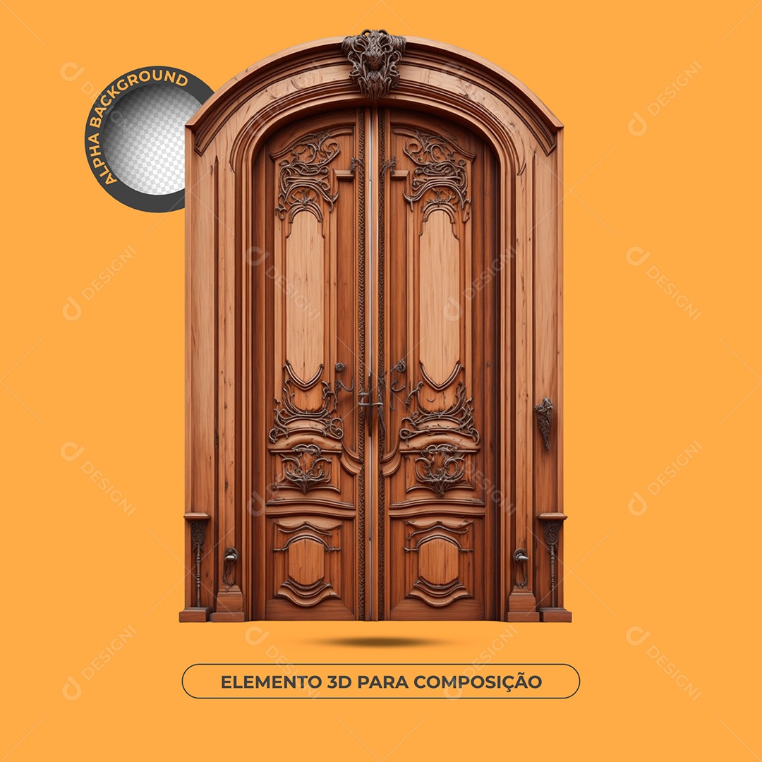 Modelo De Porta De Madeira Detalhada Marrom Elemento 3D Para Composição PSD
