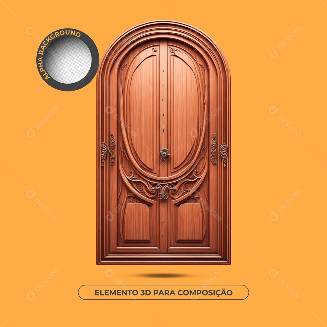Porta De Madeira Detalhada Marrom Elemento 3D Para Composição PSD