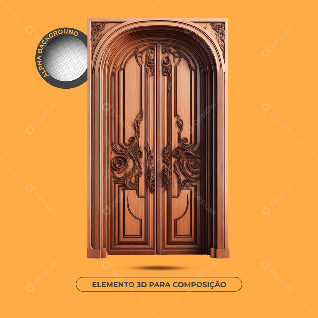 Modelo De Porta De Madeira Detalhada Marrom Elemento 3D Para Composição PSD
