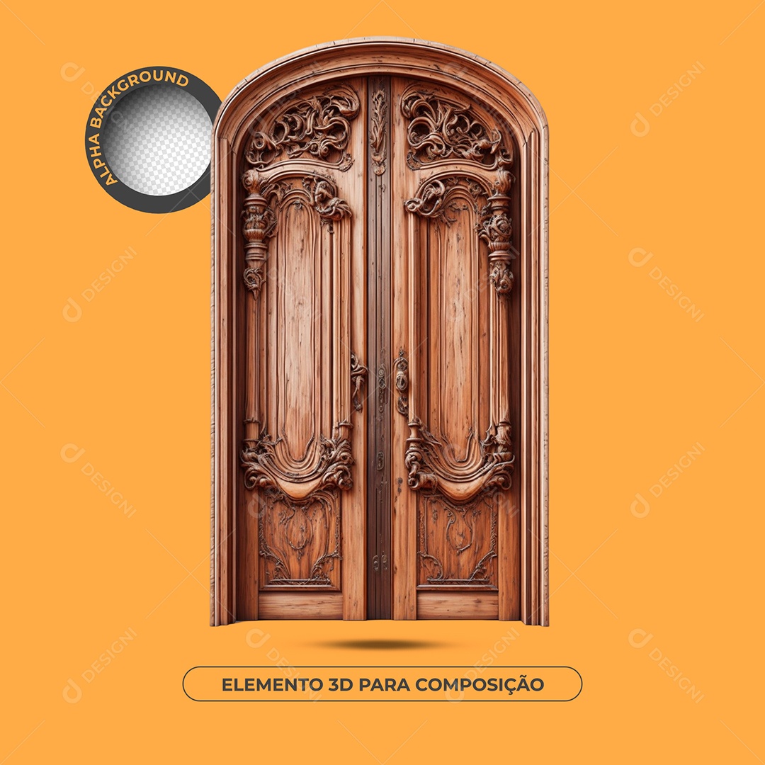Porta De Madeira Detalhada Marrom Elemento 3D Para Composição PSD