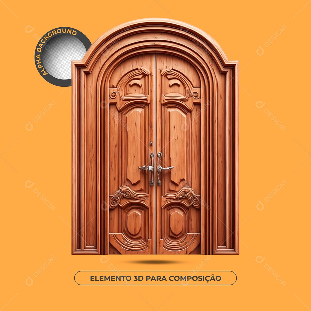 Modelo De Porta De Madeira Detalhada Marrom Elemento 3D Para Composição PSD