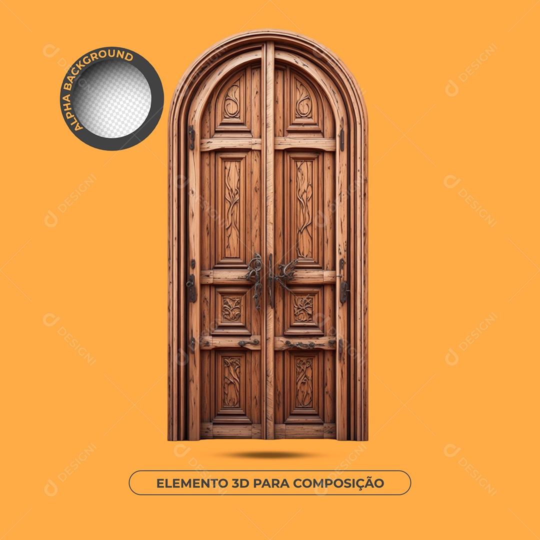 Modelo De Porta De Madeira Detalhada Marrom Elemento 3D Para Composição PSD