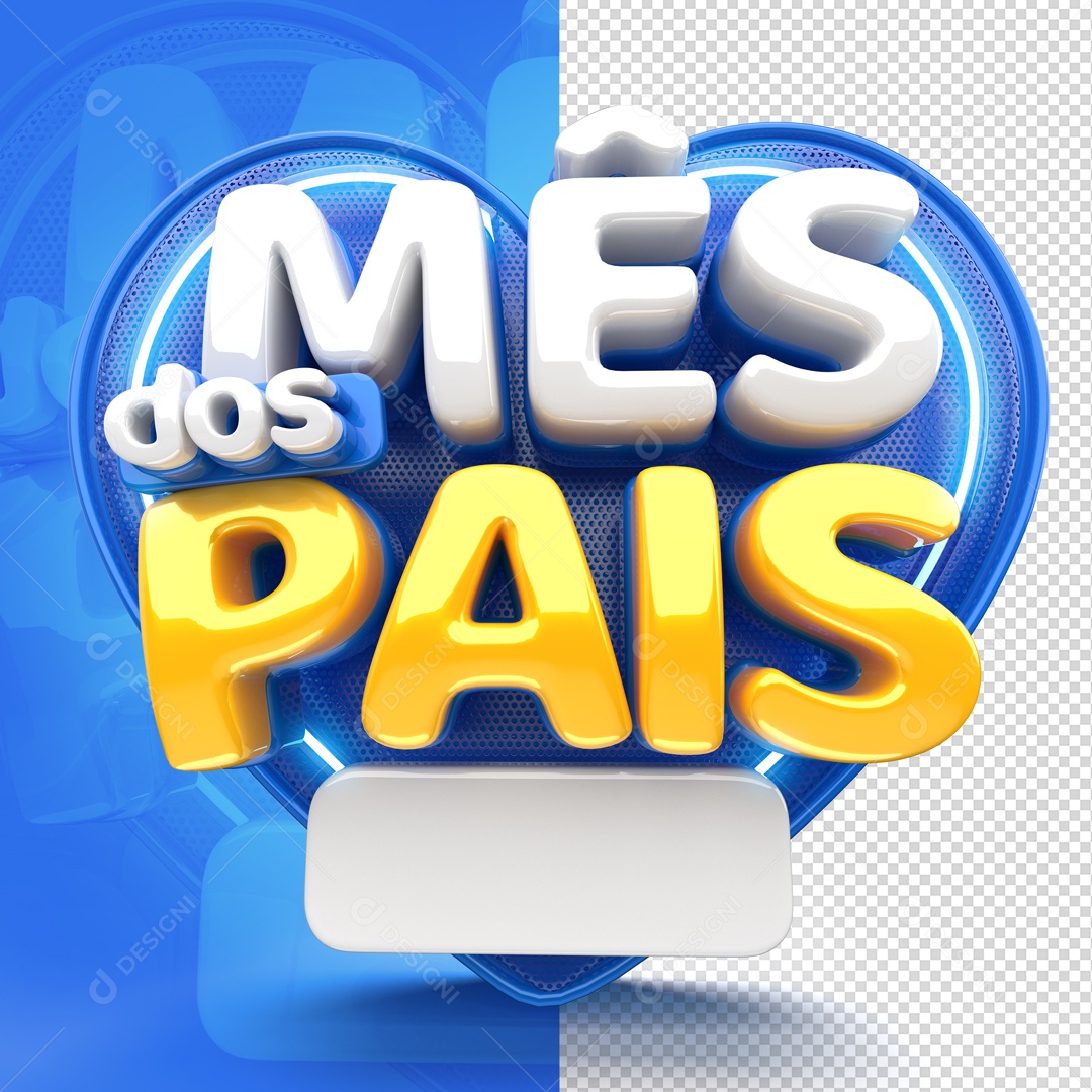 Selo 3D Mês Dos Pais Coração Azul Para Composição PSD