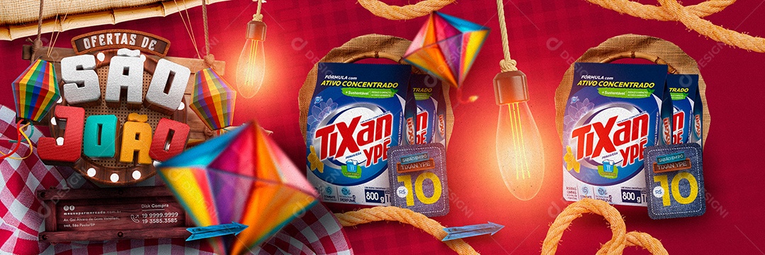 Ofertas De São João Sabão Em Pó Tixan Ypê 10,00 Carrossel Supermercado Social Media PSD Editável