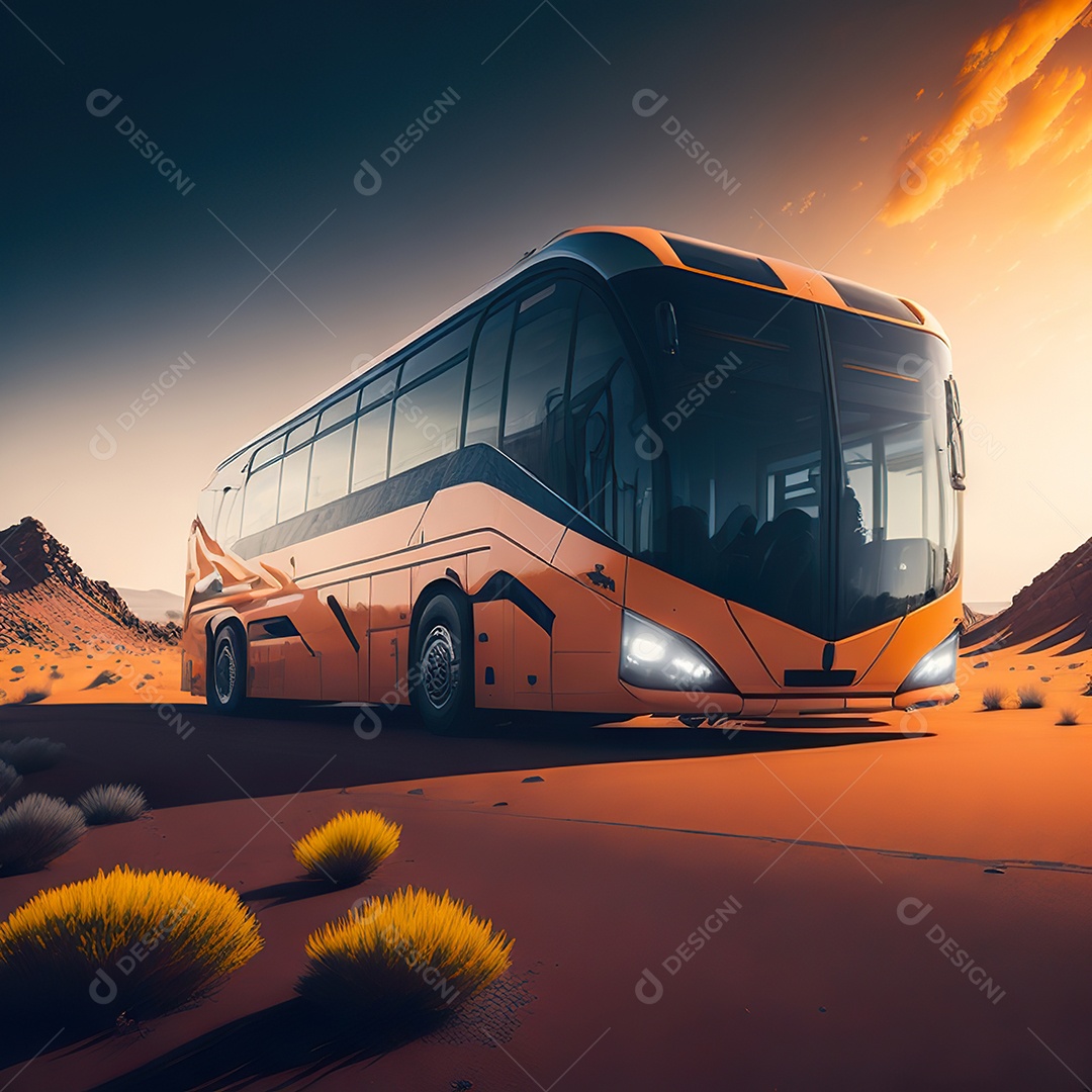 Retrato realista de deserto de ônibus futurista