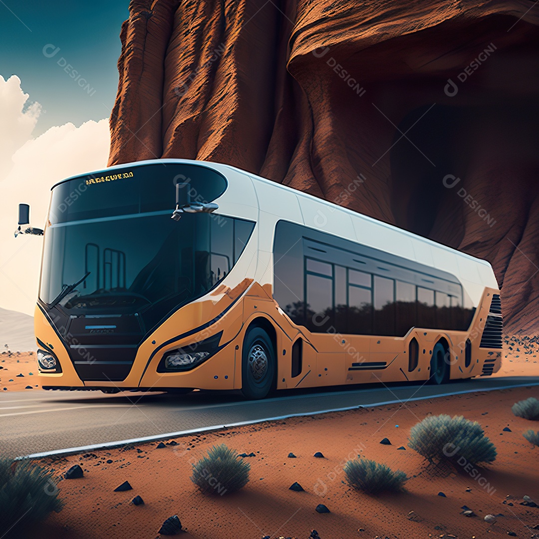 Retrato realista de deserto de ônibus futurista