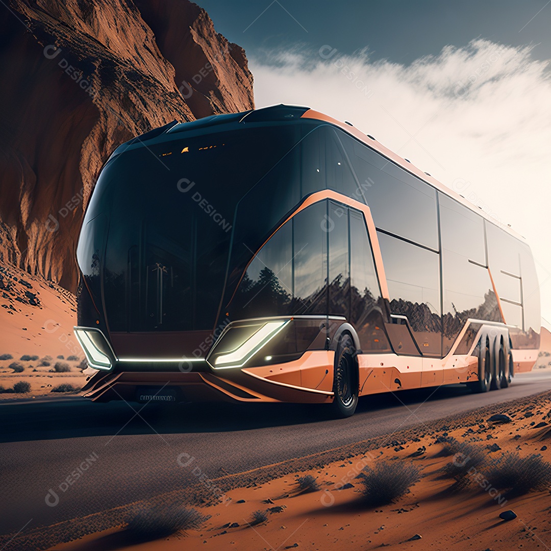 Retrato realista de floresta de ônibus futurista