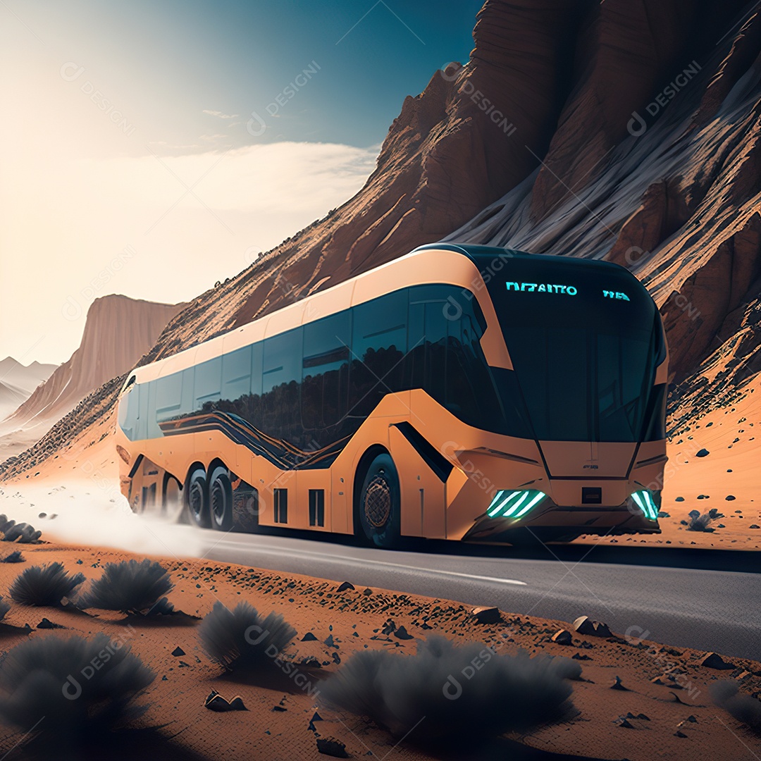 Retrato realista de floresta de ônibus futurista