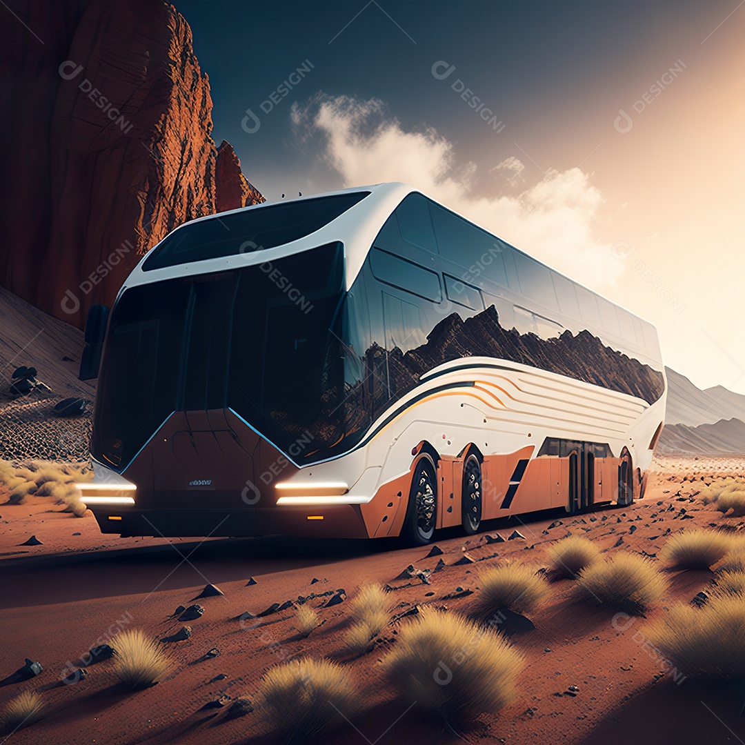 Retrato realista de floresta de ônibus futurista