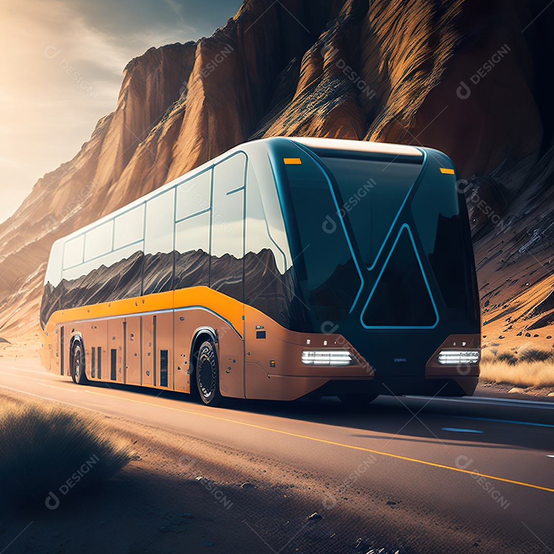 Retrato realista de floresta de ônibus futurista