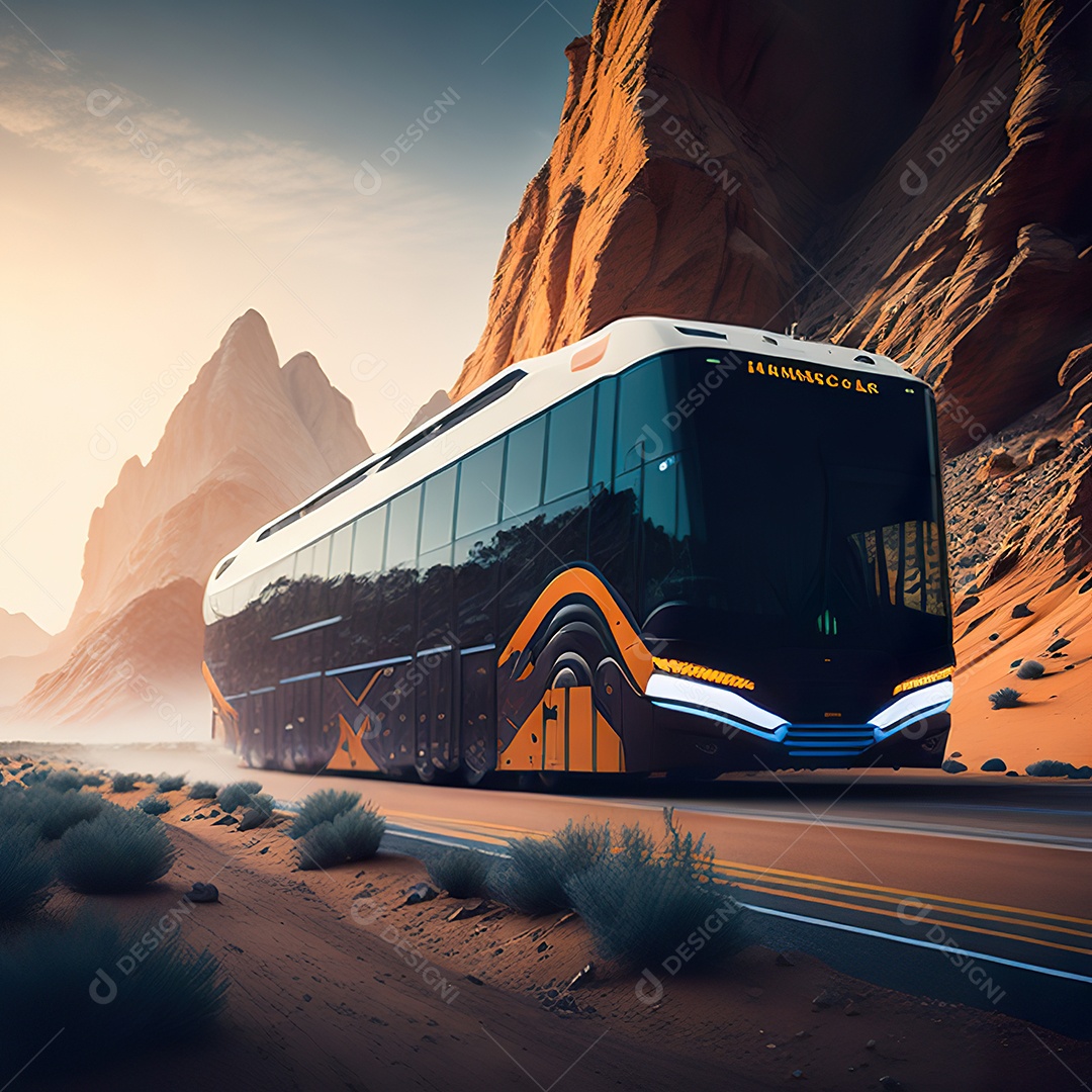 Retrato realista de floresta de ônibus futurista