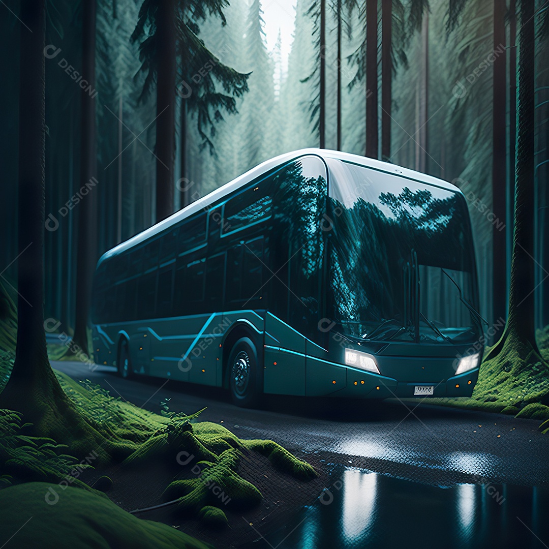 Retrato realista de floresta de ônibus futurista