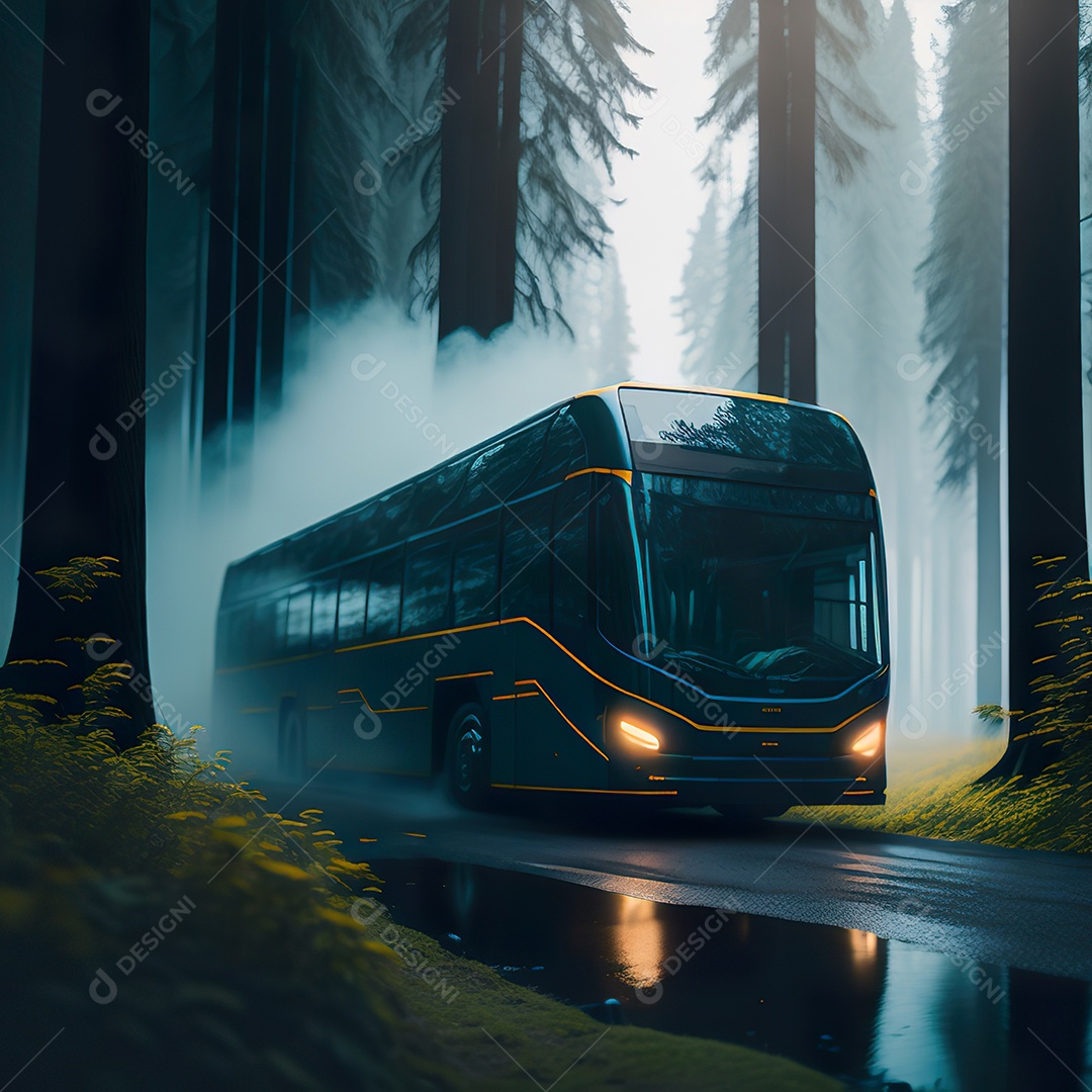 Retrato realista de floresta de ônibus futurista
