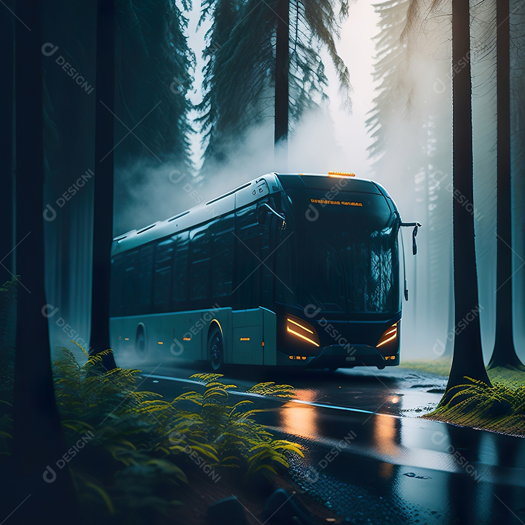 Retrato realista de floresta de ônibus futurista