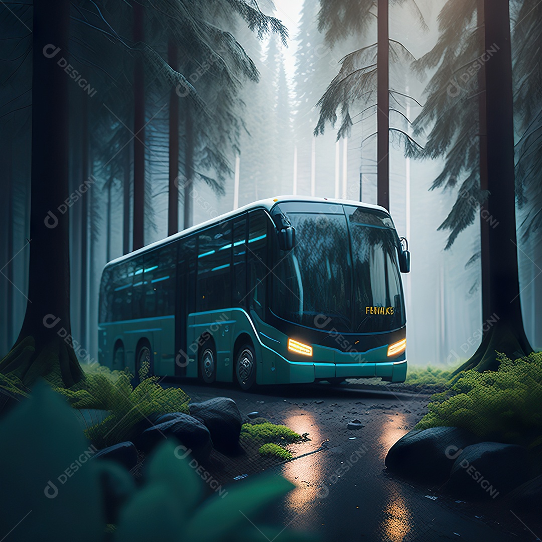 Retrato realista de floresta de ônibus futurista