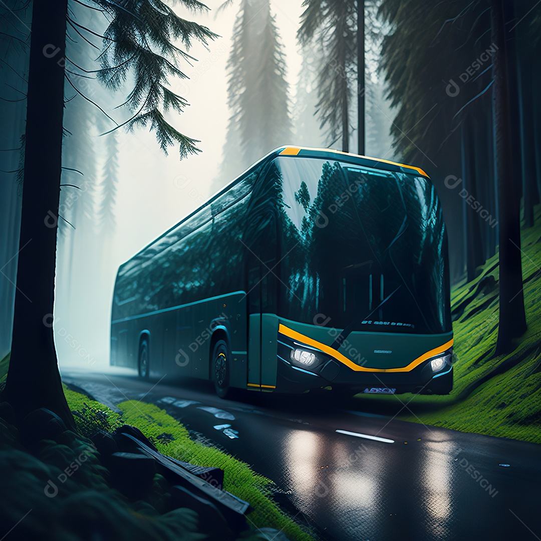 Retrato realista de floresta de ônibus futurista