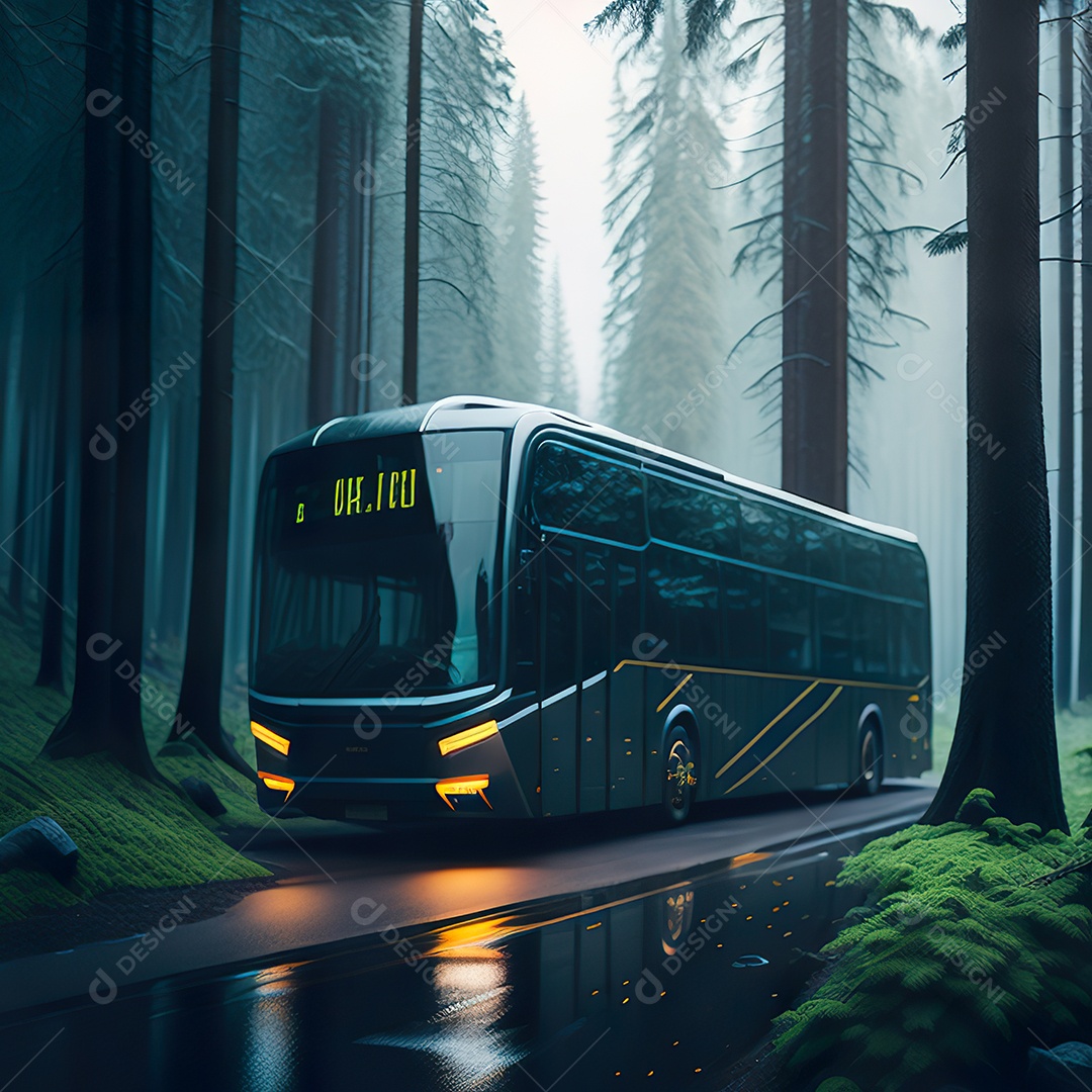 Retrato realista de floresta de ônibus futurista