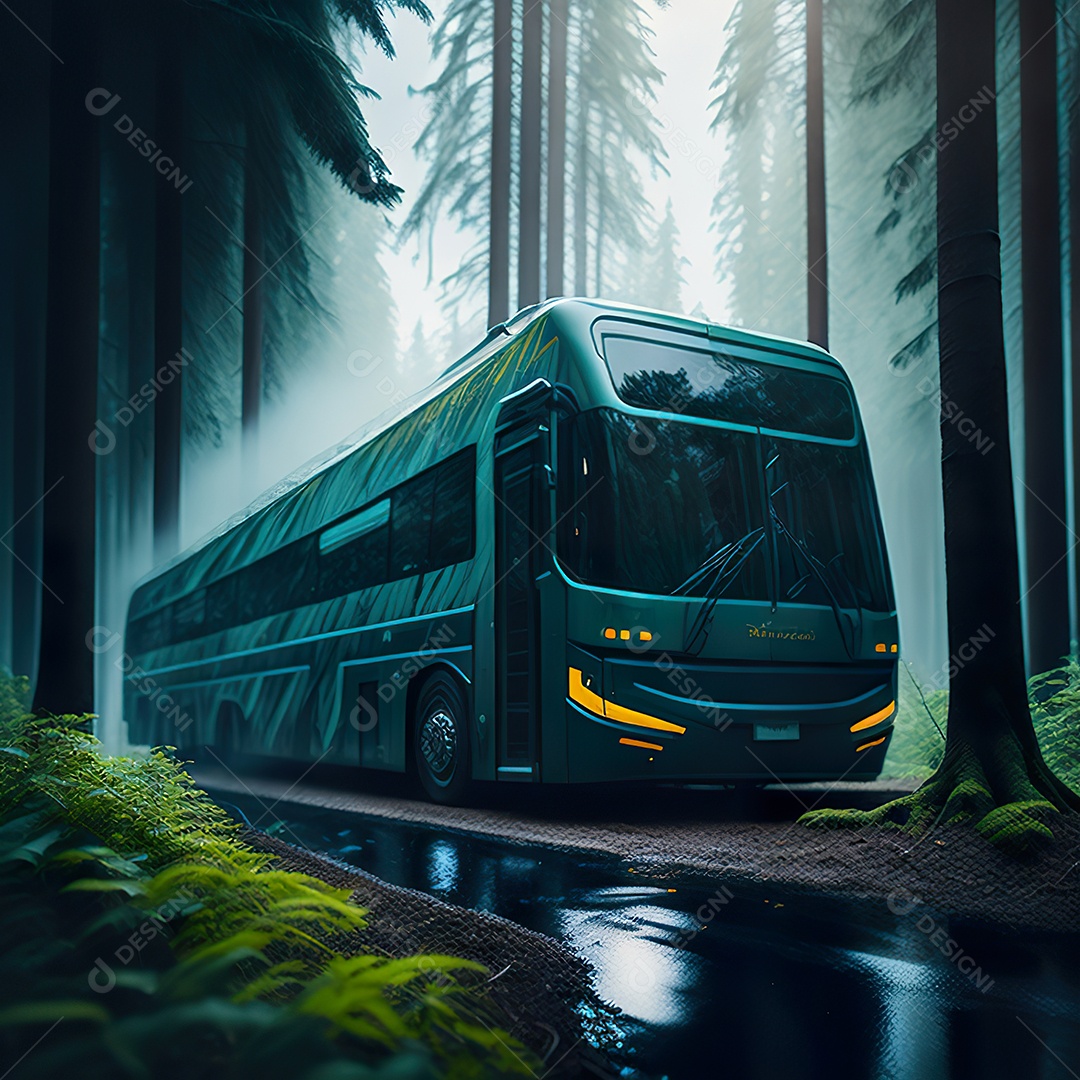 Retrato realista de floresta de ônibus futurista