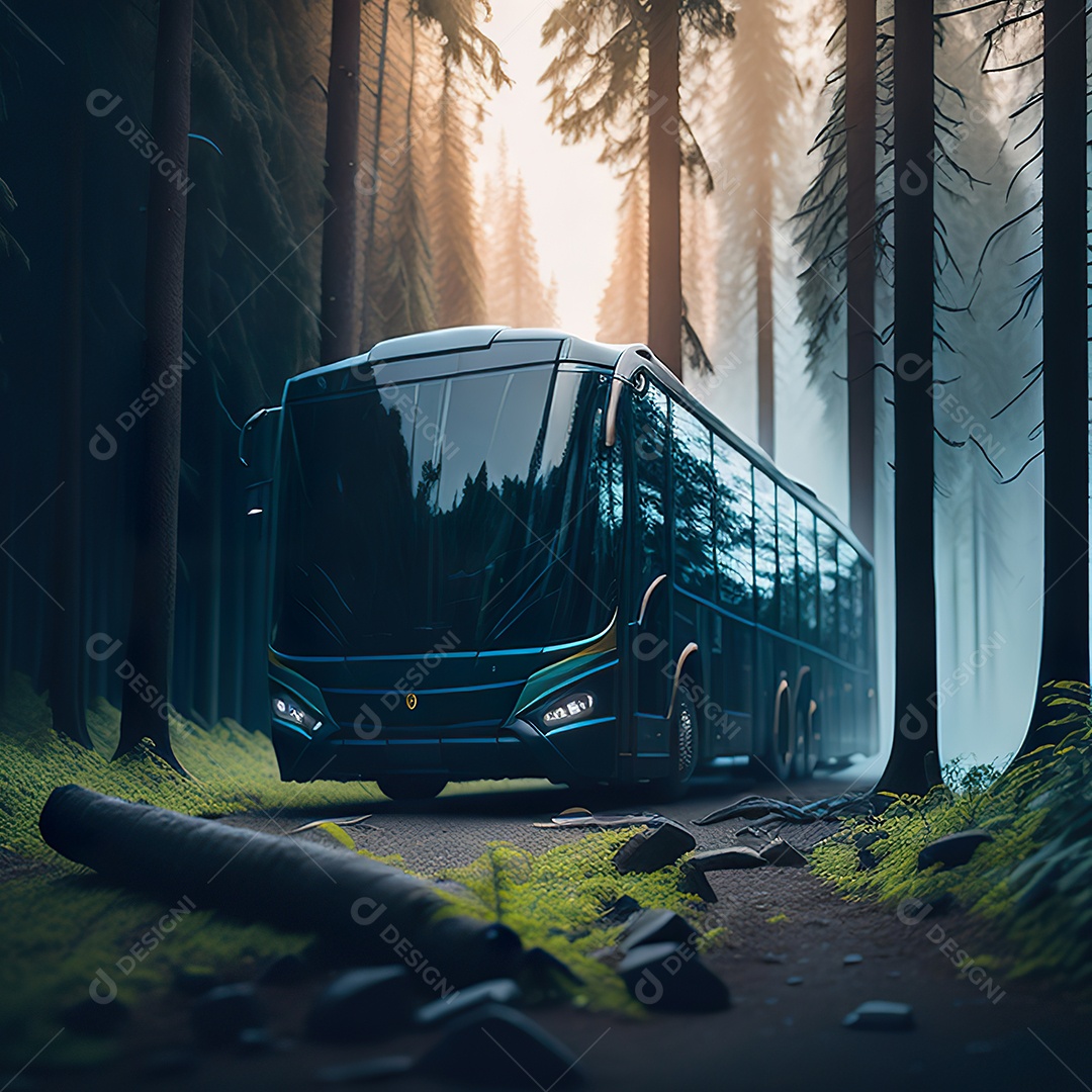 Retrato realista de floresta de ônibus futurista