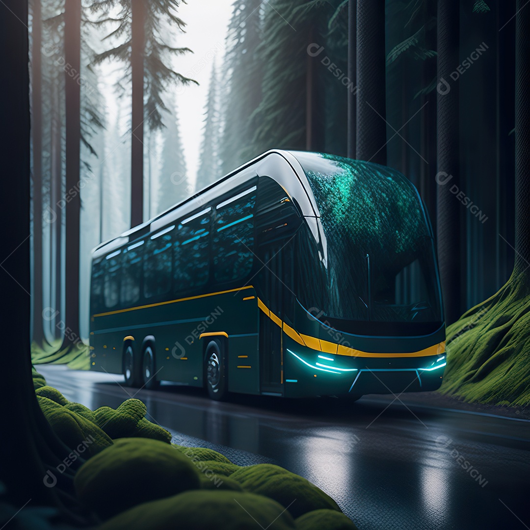 Retrato realista de floresta de ônibus futurista