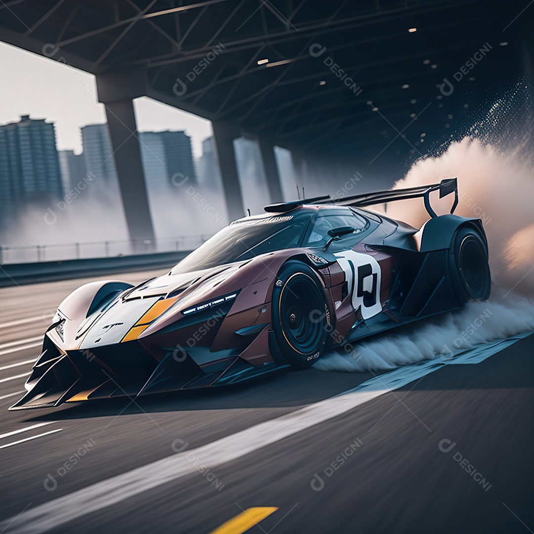 Retrato realista de carro esportivo sobre estrada