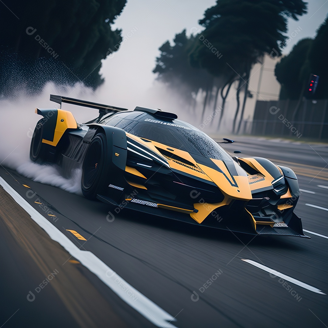 Retrato realista de carro esportivo sobre estrada