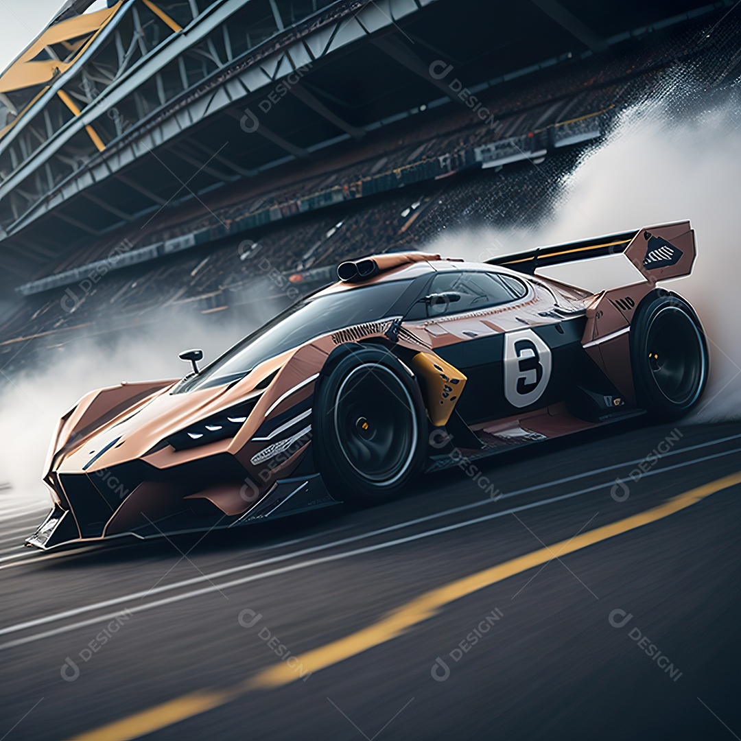 Retrato realista de carro esportivo sobre estrada