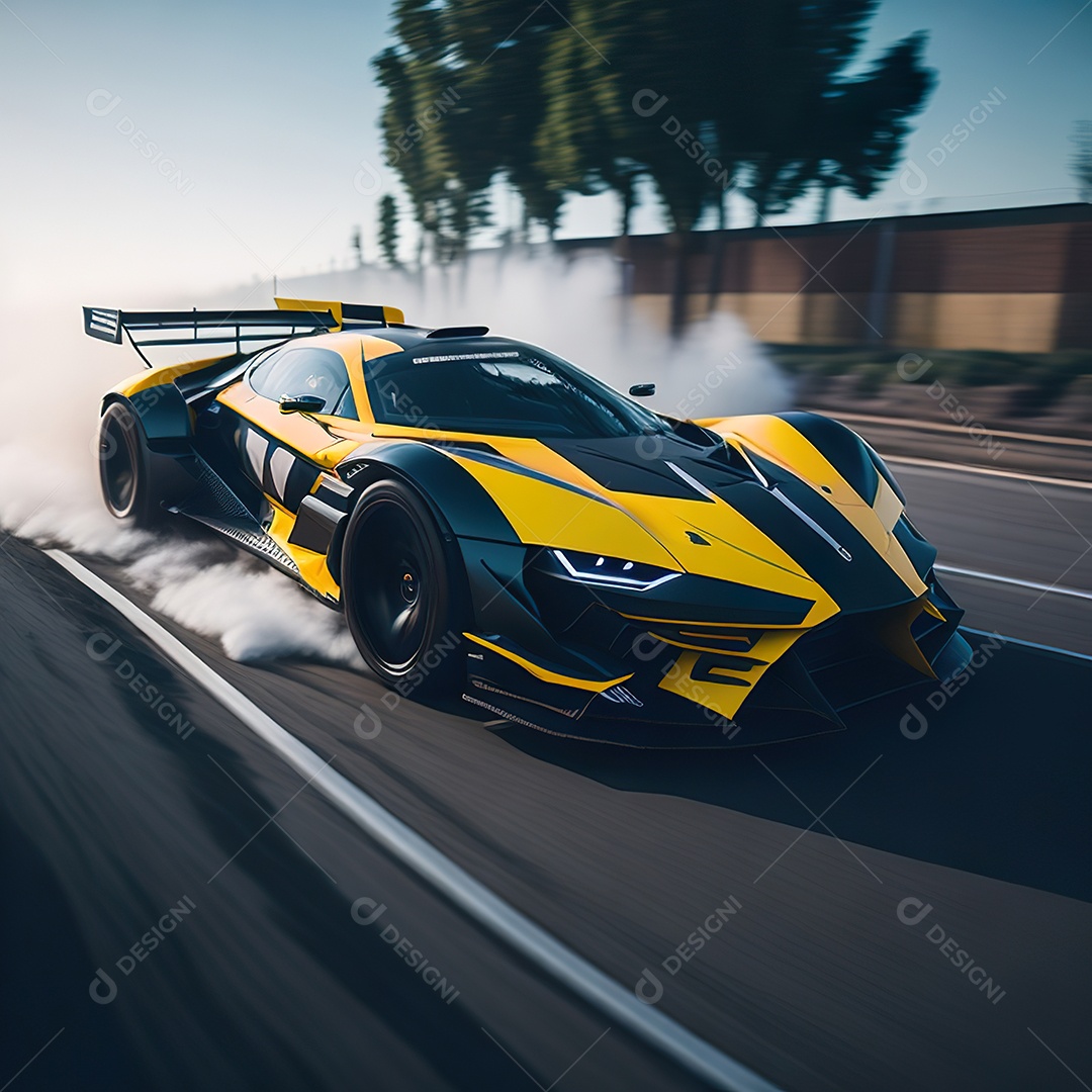 Retrato realista de carro esportivo sobre estrada