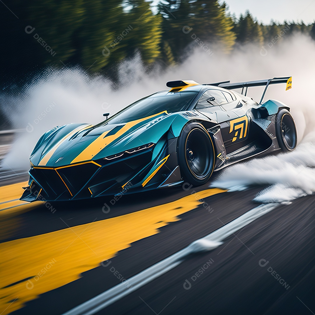 Retrato realista de carro esportivo sobre estrada