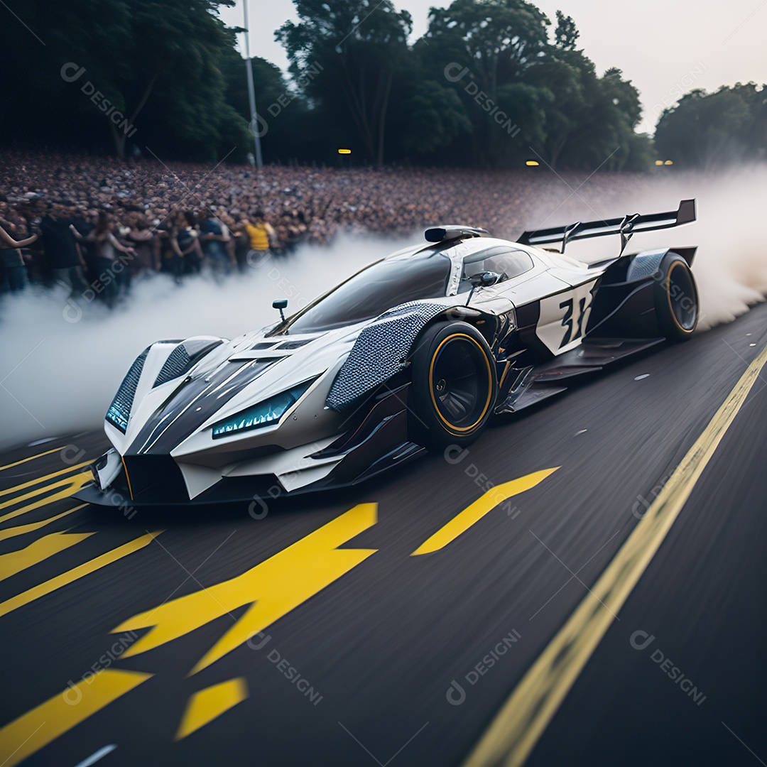 Retrato realista de carro esportivo sobre estrada