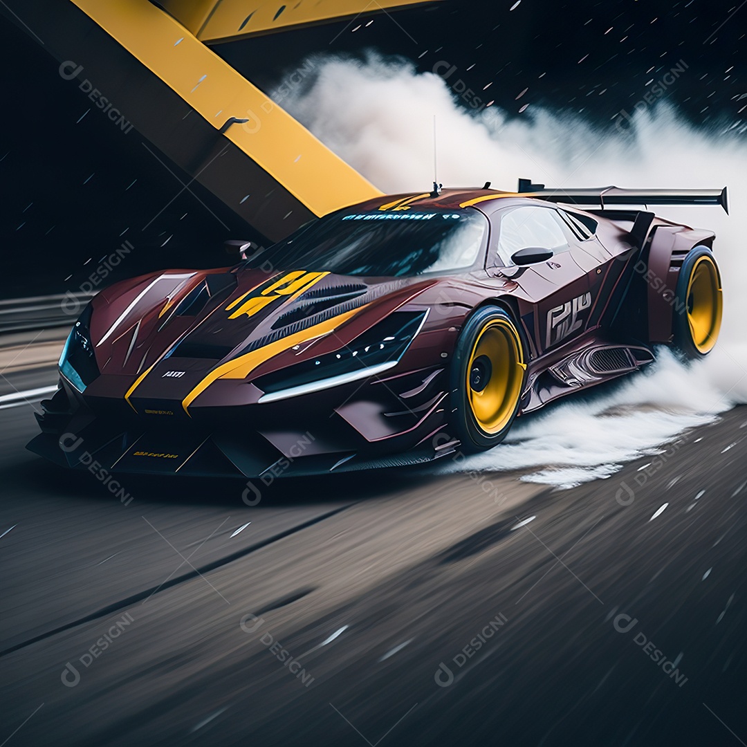 Retrato realista de carro esportivo sobre estrada