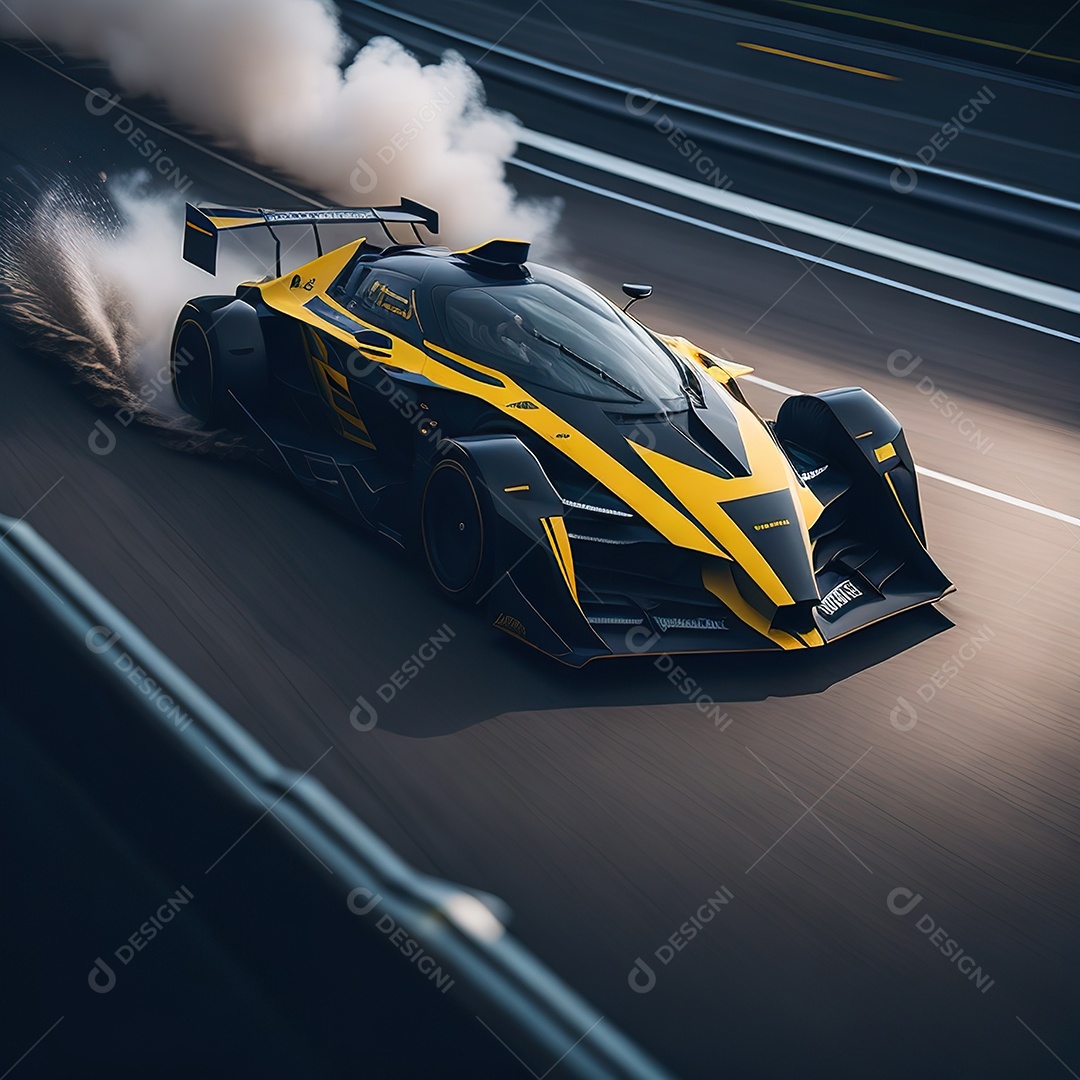 Retrato realista de carro esportivo sobre estrada