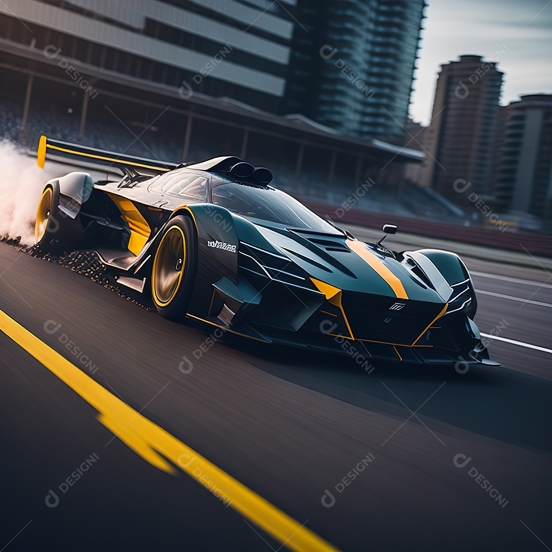 Retrato realista de carro esportivo sobre estrada
