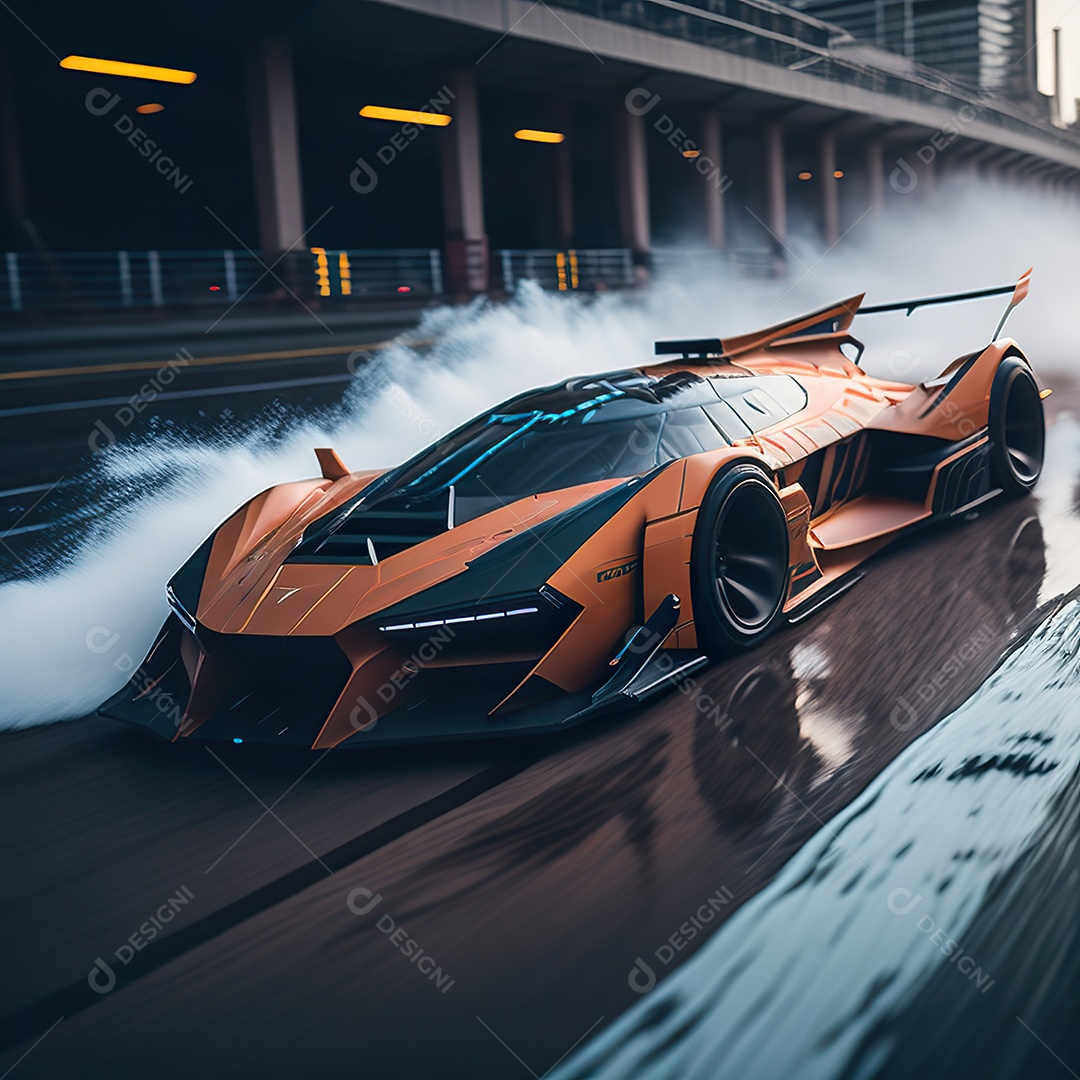 Retrato realista de carro esportivo sobre estrada