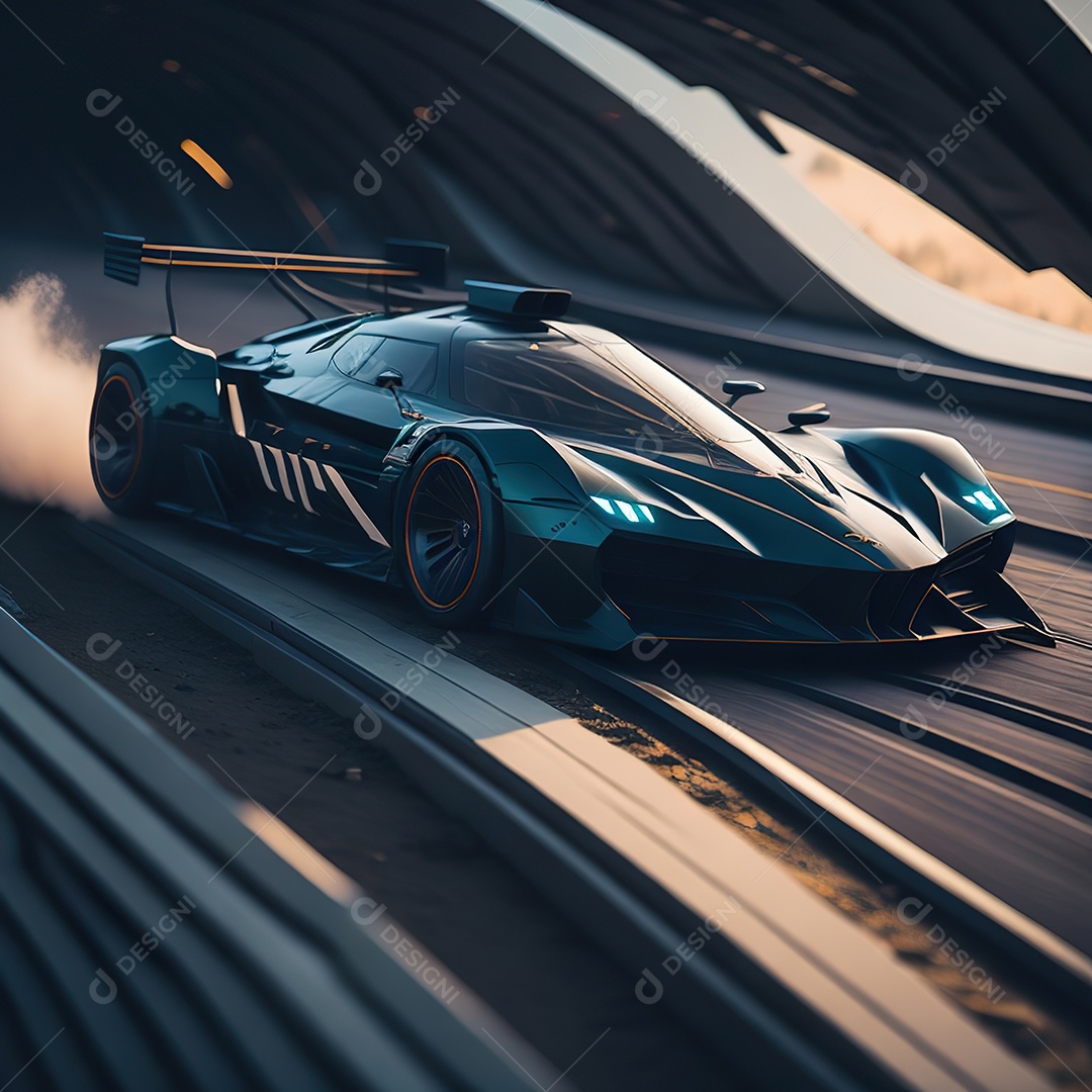 Retrato realista de carro esportivo sobre estrada
